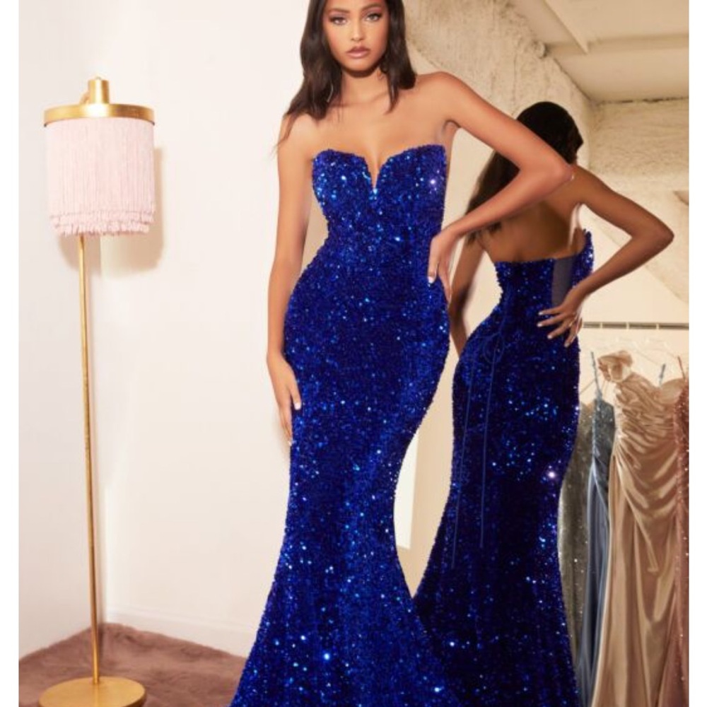 Cinderella Blue Sweetheart Sequin Strapless Gown CH151